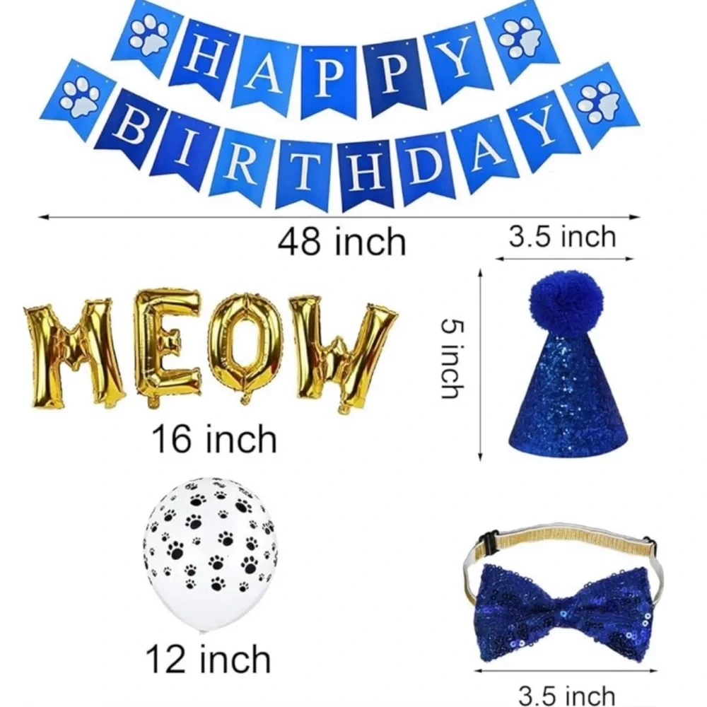 💞 New 43-Piece Blue & Gold Cat Birthday Party Set